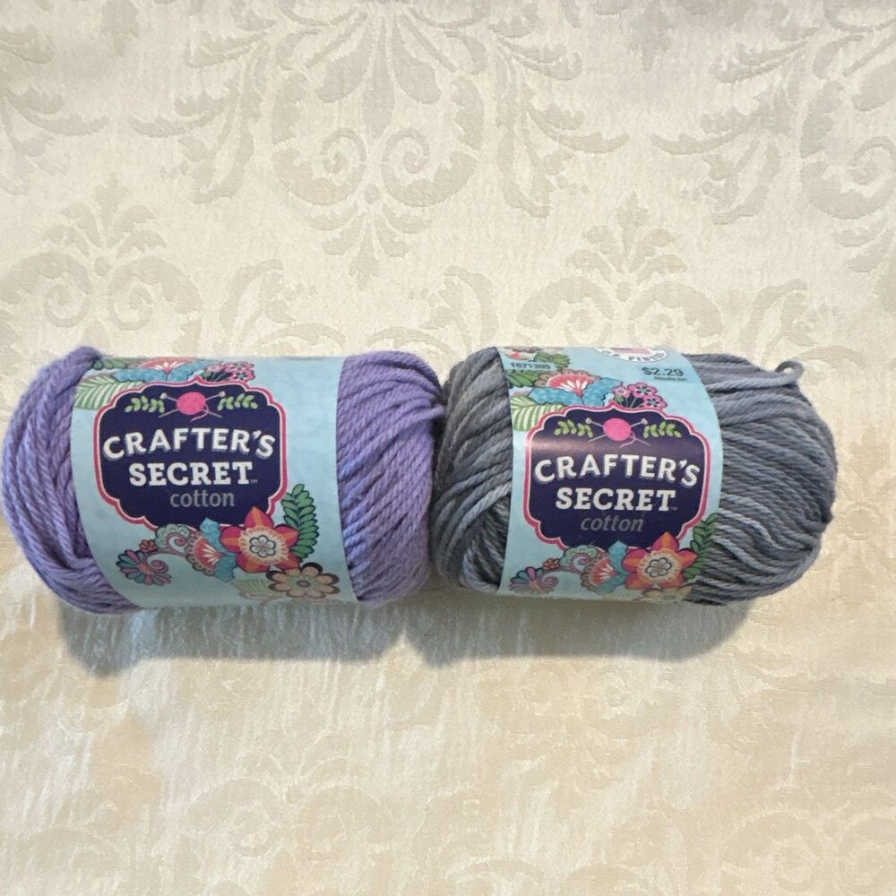 Lot of 2 Crafter's Secret 100% Cotton Yarn Worsted Lavender & Black Ice Ombre